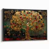 Framed abstract landscape wall art in black, showcasing vibrant colors and dynamic shapes, perfect for modern home decor. Side view highlights the sleek frame design.