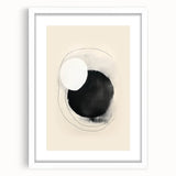 Abstract minimalist wall art featuring geometric shapes in soft pastel colors, framed with a white mat for an elegant presentation, ideal for modern decor.