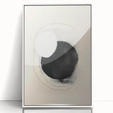 Framed abstract minimalist wall art featuring soft white tones and geometric shapes, designed to enhance modern home decor, viewed from the front.