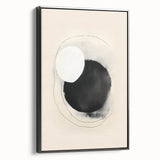 Abstract minimalist wall art framed in black, showcasing a striking design with geometric shapes and subtle color variations, ideal for modern home decor.
