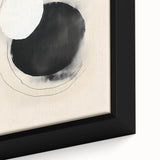 Close-up of a framed abstract minimalist wall art piece showcasing soft pastel colors and geometric shapes, perfect for modern decor and interior design.