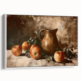 Vintage poster art of colorful fruits on a white framed canvas, ideal for extra large living room wall.