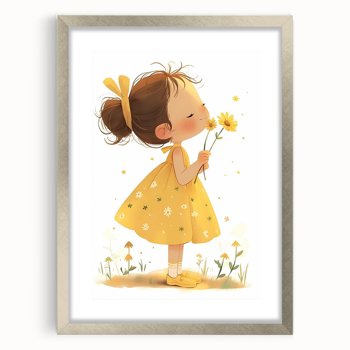 Smiling Girl with Flowers Art for Kids - Girls Bedroom Art