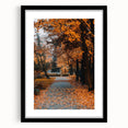 Extra large abstract art print featuring vibrant autumn hues on textured canvas, framed in black.