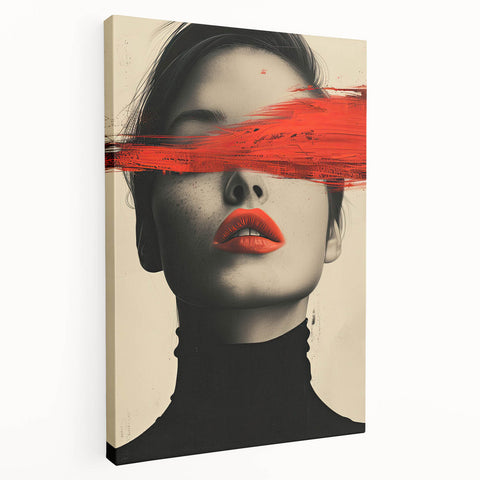 Modern Dining Room Art – Bold Red and Black Abstract Portrait