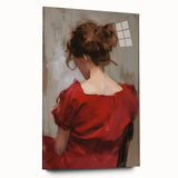 Abstract figurative acrylic artwork displayed from the side, showcasing vibrant colors and fluid shapes on glass, ideal for modern decor enthusiasts.
