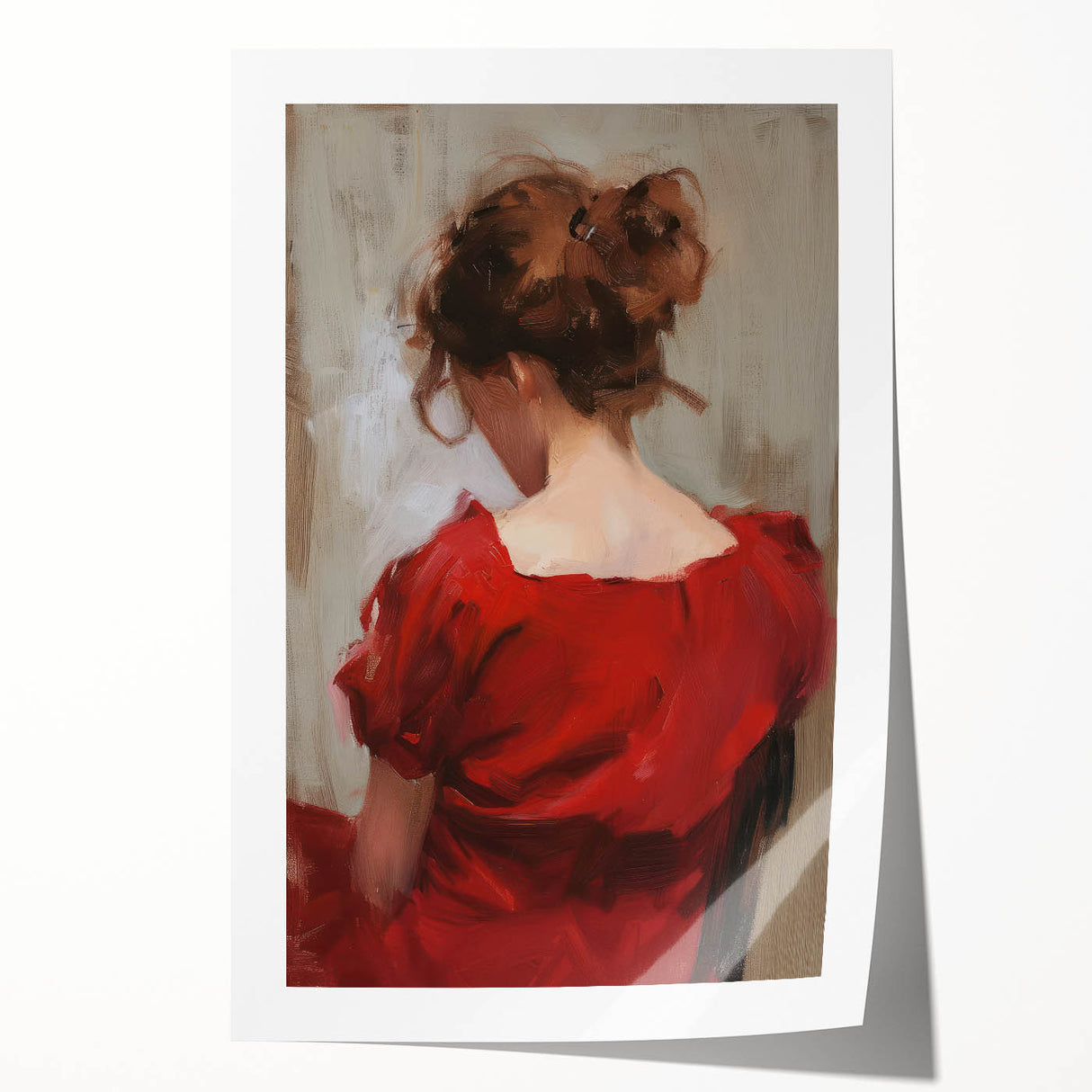 Abstract figurative art print showcasing vibrant colors and dynamic shapes, rolled for easy shipping in a protective cardboard tube, ideal for modern decor.
