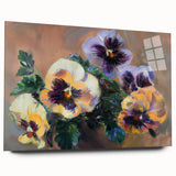 Abstract floral acrylic artwork displayed in a sleek glass frame, showcasing vibrant colors and intricate designs, perfect for modern home decor.