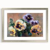 Abstract floral artwork framed in a silver mat, showcasing vibrant colors and intricate designs, perfect for adding elegance to modern decor.