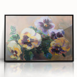 Framed abstract floral artwork in vibrant colors, featuring a contemporary design with black accents, displayed prominently from a front view, ideal for modern decor.