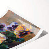 Vibrant abstract floral rolled print showcasing bold colors and intricate designs, elegantly packaged in a protective cardboard tube for easy display.