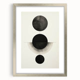 Abstract minimalist wall art framed in silver, featuring geometric shapes and soft pastel colors, enhancing modern decor with a stylish touch.