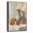 Black and white vintage poster art of assorted fruits on framed canvas, suitable for bedroom wall decor.