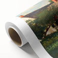 Realism Art Prints - Farmyard Scene with Woman Feeding Birds on Canvas