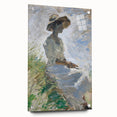 Abstract figurative acrylic artwork displayed in a glass frame, showcasing vibrant colors and intricate pin details, perfect for modern home decor.