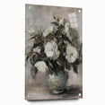 Abstract floral design on acrylic glass, featuring vibrant colors and intricate patterns, displayed from a side view with decorative pins, perfect for modern home decor.