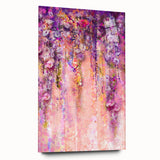Abstract floral acrylic artwork displayed from the side, showcasing vibrant colors and intricate details, perfect for modern home decor and gallery walls.