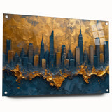Abstract landscape wall art displayed in a side view, featuring vibrant colors and intricate patterns, mounted with pins on acrylic glass, ideal for modern decor.
