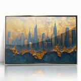 Framed abstract landscape wall art featuring vibrant colors and fluid shapes, elegantly set in a silver frame, ideal for modern home décor and artistic interiors.