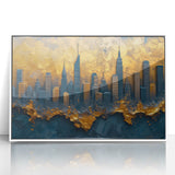 Framed abstract landscape wall art showcasing vibrant colors and geometric patterns in a modern design, featuring a sleek white frame for an elegant touch.