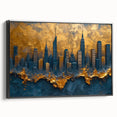 Framed canvas wall art showcasing an abstract landscape design in vibrant colors, featuring a sleek black frame and side view highlighting its depth and texture.