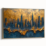 Framed canvas wall art showcasing an abstract landscape design with gold accents, viewed from the side, perfect for modern home decor. Ideal for enhancing interior aesthetics with a touch of sophistication.