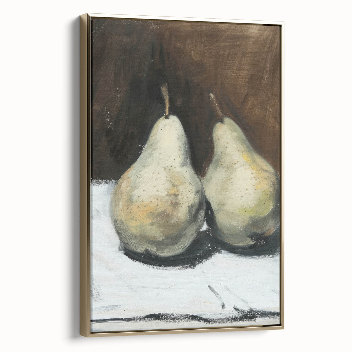 Framed canvas featuring a vintage poster art style landscape with fruits, in muted gold and black tones.