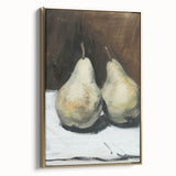 Framed canvas featuring a vintage poster art style landscape with fruits, in muted gold and black tones.
