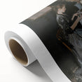 Abstract figurative design on rolled canvas, showcasing vibrant colors and dynamic shapes, packaged securely in a sturdy cardboard tube, ideal for home decor.