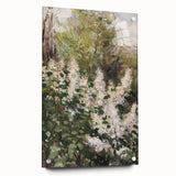 Abstract floral acrylic art piece displayed on a glass surface, showcasing vibrant colors and intricate details, secured with decorative pins for an elegant presentation.