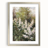 Abstract floral artwork in a sleek silver frame with a mat, showcasing vibrant colors and intricate designs, perfect for modern home decor or gallery displays.