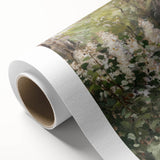 Abstract floral rolled canvas artwork showcasing vibrant multicolored blooms against a textured background, elegantly packaged in a protective cardboard tube, perfect for home decor.