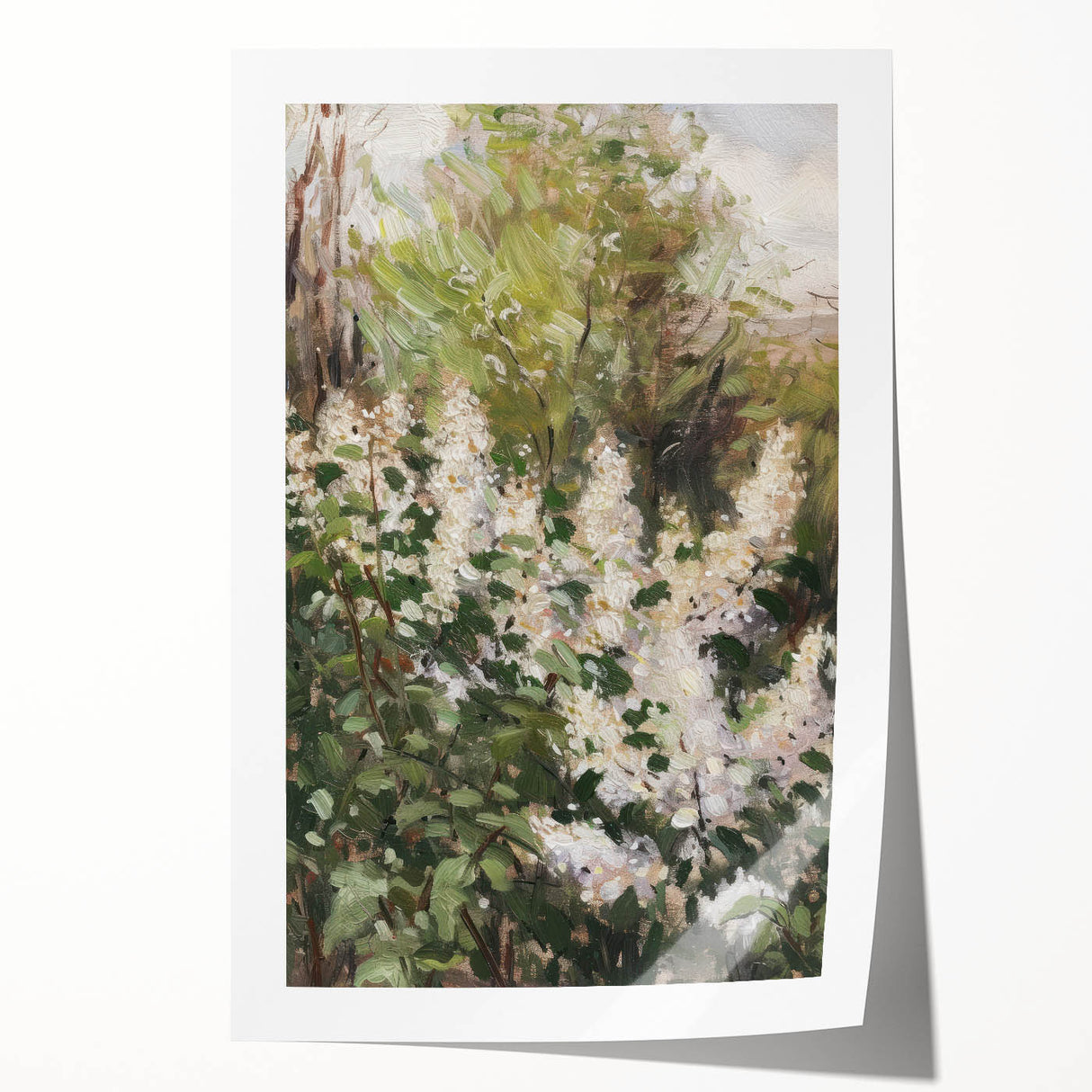 Vibrant abstract floral design rolled print showcasing bold colors like teal, pink, and gold, ideal for modern home decor, presented in a protective tube.