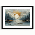 Abstract landscape wall art framed with a black mat, showcasing vibrant colors and modern design elements, perfect for enhancing contemporary home decor.