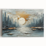 Abstract landscape wall art on stretched canvas showcasing vibrant colors and fluid shapes, perfect for modern home decor or office aesthetics.