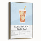 Vintage poster art of food and drinks on a framed canvas, featuring colorful art on a black background.