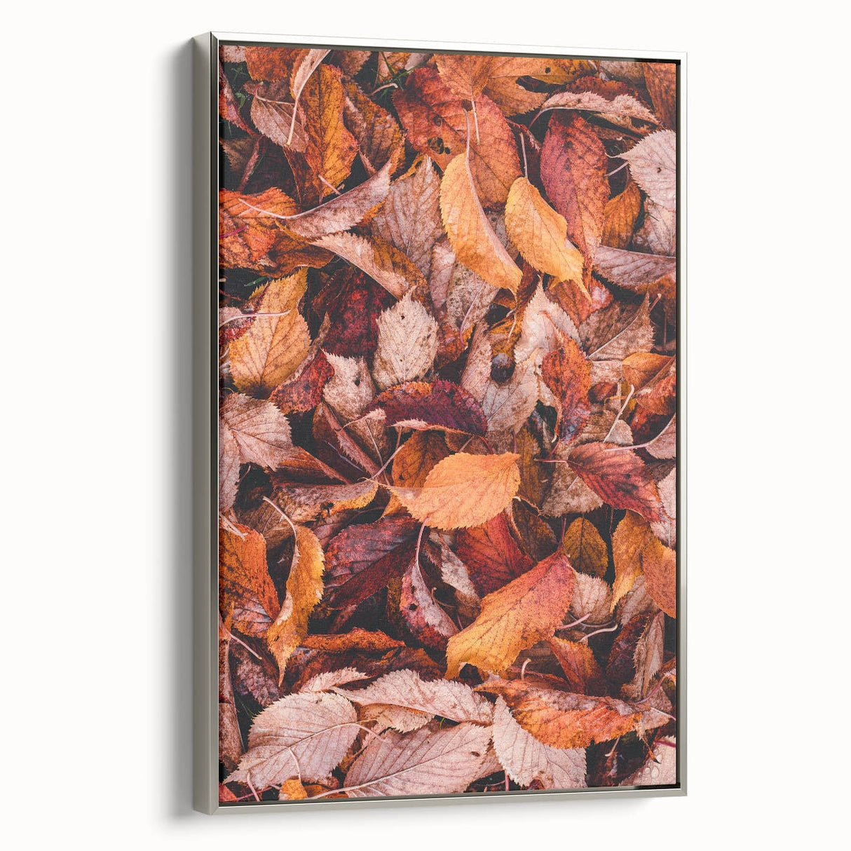 Framed canvas featuring a vintage-style landscape art painting with colorful autumn trees against a muted black background.