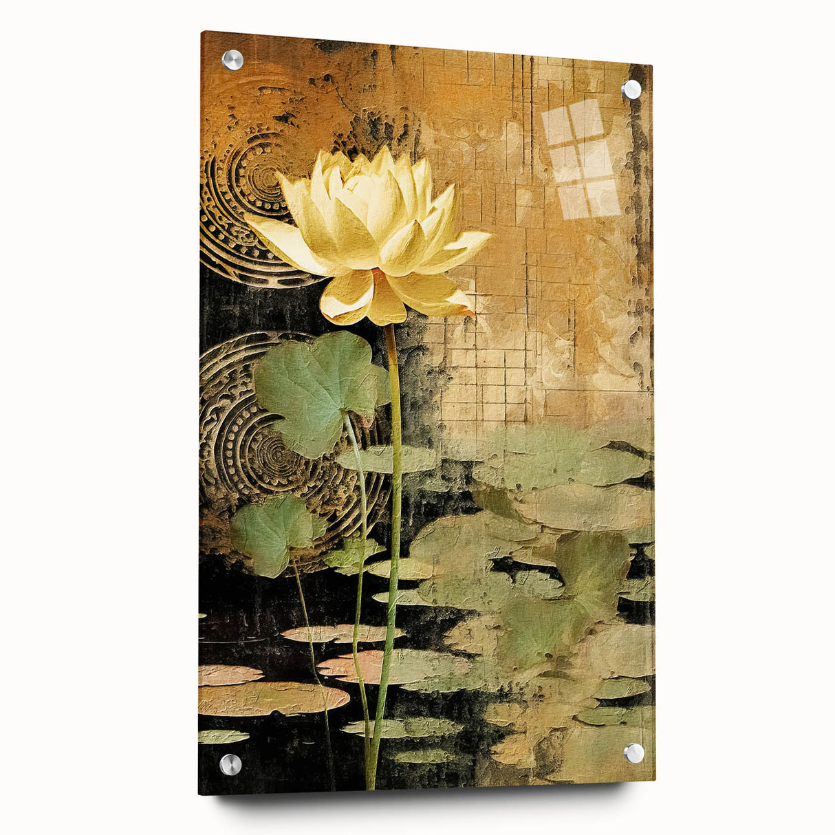 Golden Lotus Pond Living Room Wall Art - Modern Canvas Print