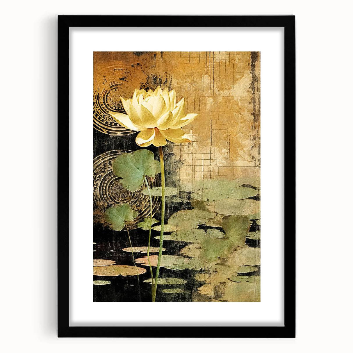 Golden Lotus Pond Living Room Wall Art - Modern Canvas Print