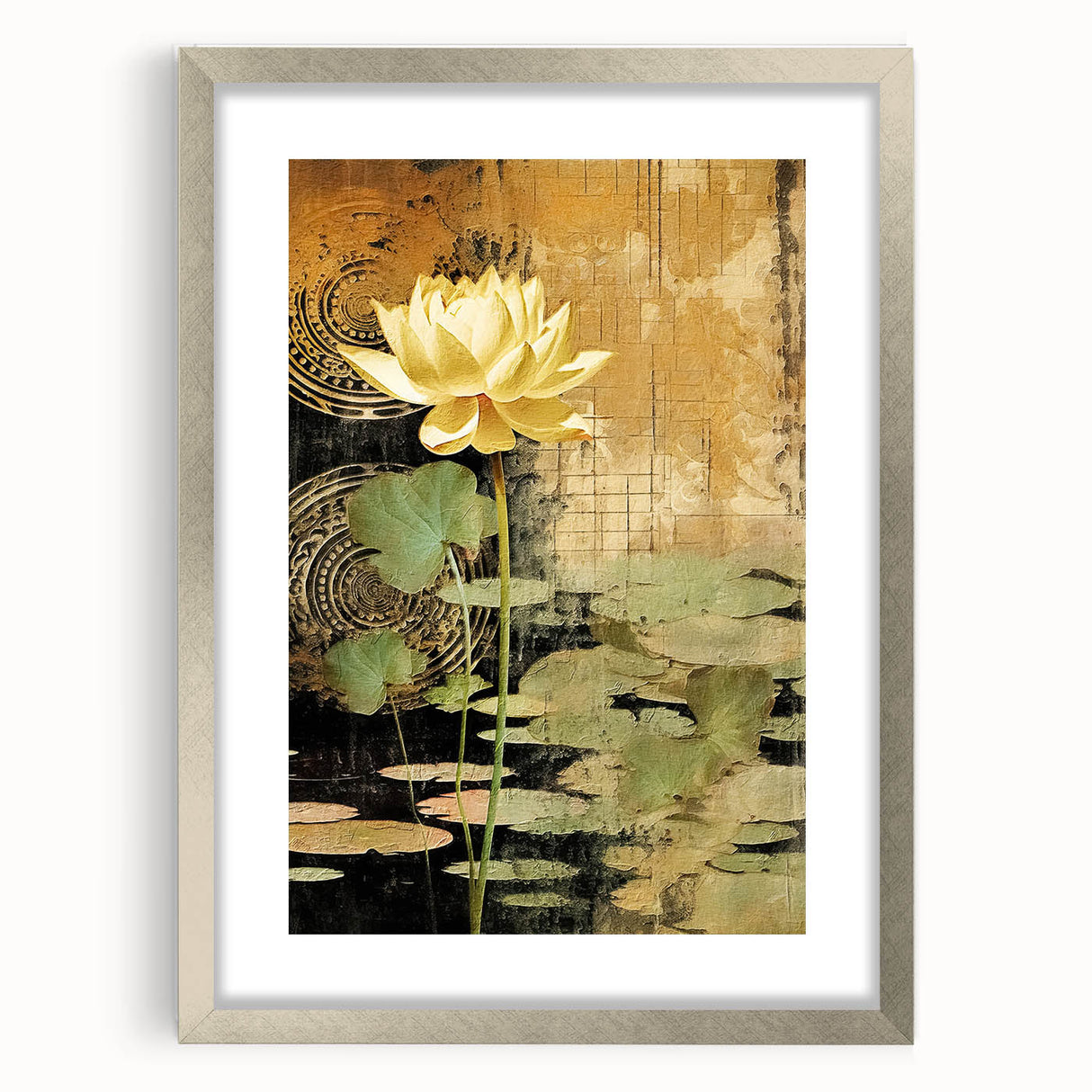 Golden Lotus Pond Living Room Wall Art - Modern Canvas Print