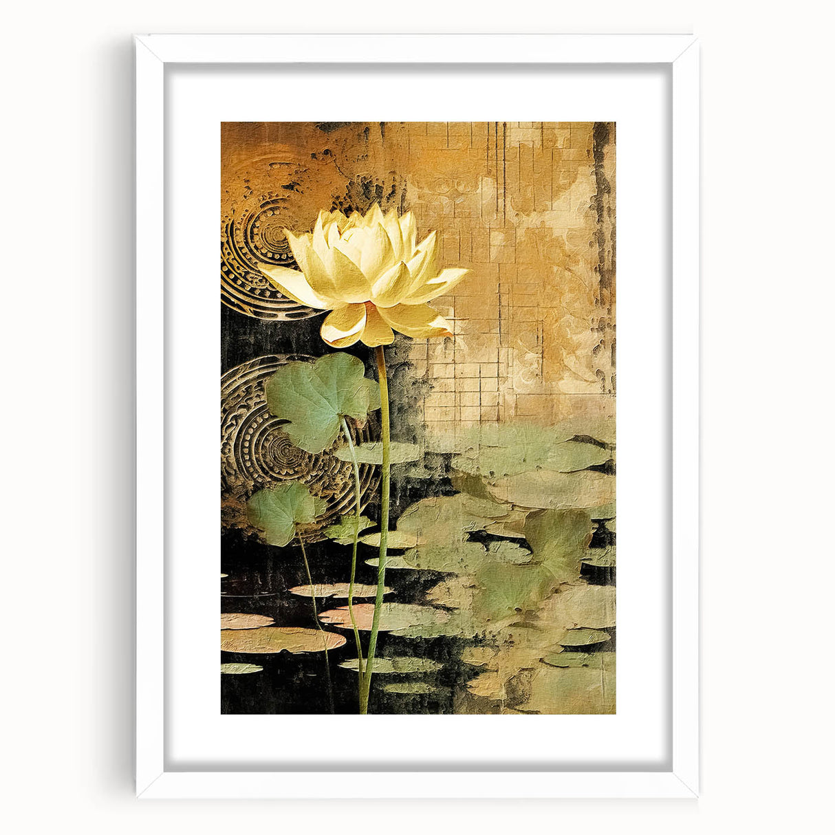 Golden Lotus Pond Living Room Wall Art - Modern Canvas Print