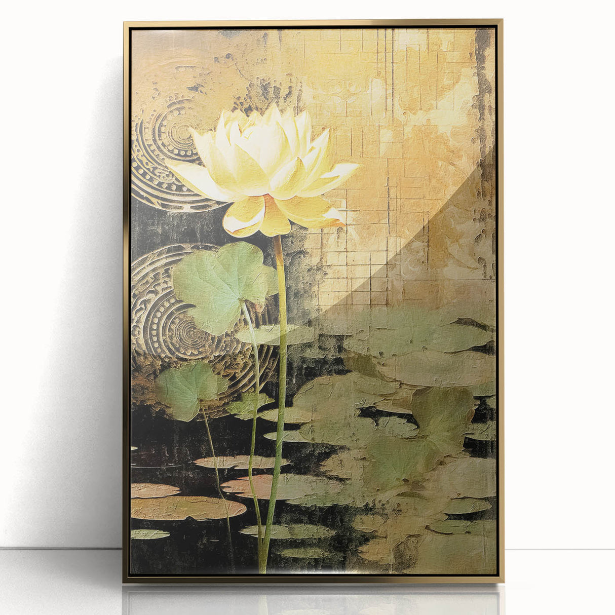 Golden Lotus Pond Living Room Wall Art - Modern Canvas Print