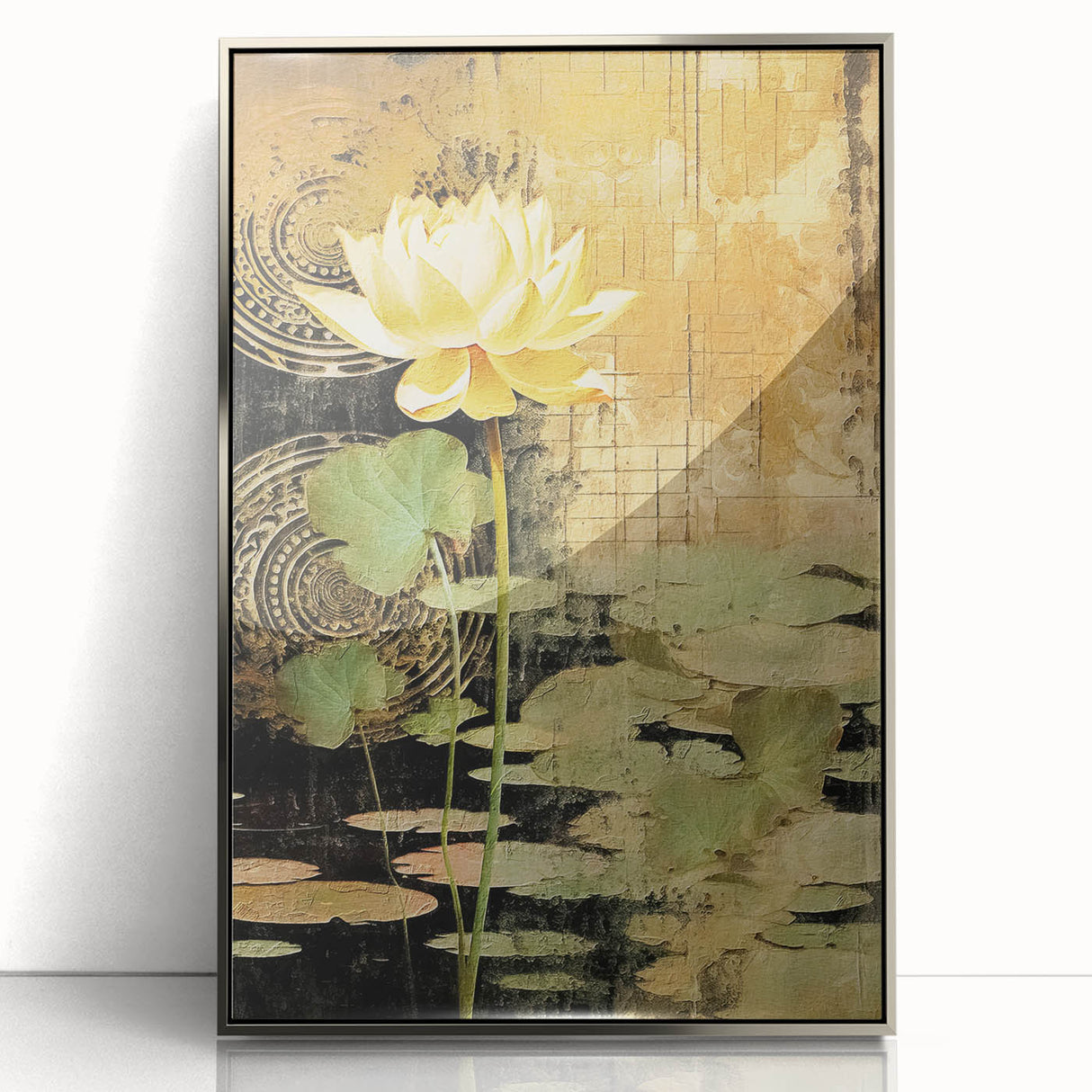 Golden Lotus Pond Living Room Wall Art - Modern Canvas Print