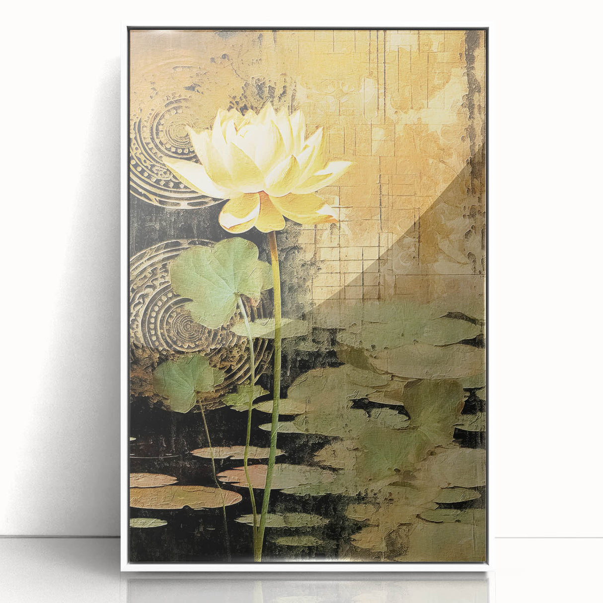 Golden Lotus Pond Living Room Wall Art - Modern Canvas Print