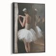 Abstract figurative framed canvas artwork showcasing vibrant colors and dynamic shapes, with a sleek black frame, perfect for modern home decor.