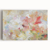 Abstract floral design stretched canvas artwork showcasing vibrant colors, intricate patterns, and a modern aesthetic, perfect for enhancing living spaces or office decor.