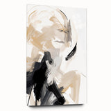 Abstract minimalist wall art displayed from a side view, featuring smooth acrylic glass, showcasing a blend of soft colors and geometric shapes, perfect for modern interior decor.