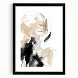 Abstract minimalist wall art framed in black with a white mat, showcasing geometric patterns and soft color tones, ideal for modern decor and interior design.