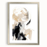 Abstract minimalist wall art print framed in silver, featuring geometric shapes and soft color gradients, ideal for modern home decor.