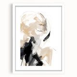 Abstract minimalist wall art design in a white frame with a mat, showcasing soft, neutral colors and geometric shapes, perfect for modern home decor.